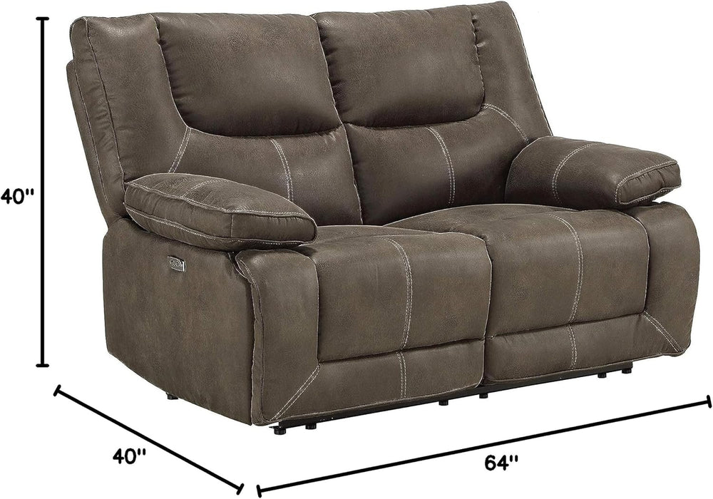 Gray Leather Reclining Loveseat with USB Charging