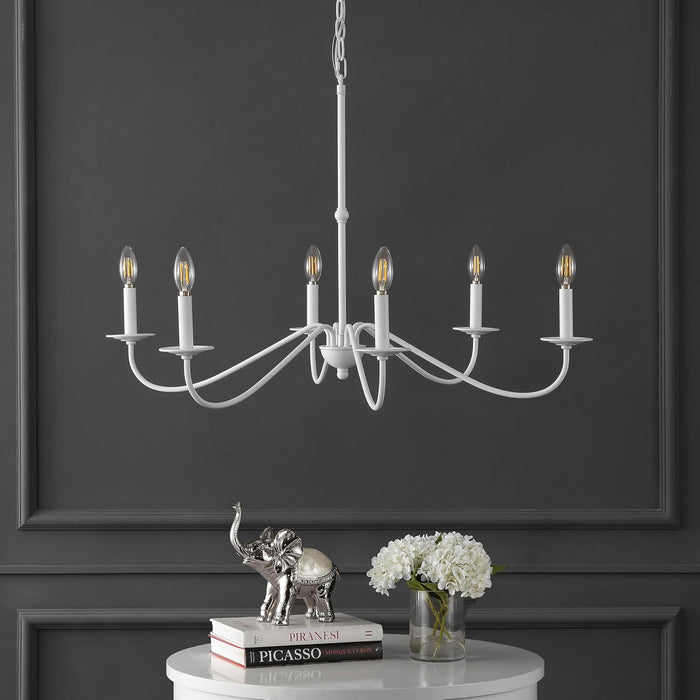 34.75Inch White Six Light Farmhouse Iron Chandelier