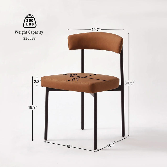 Brown Faux Leather Dining Chairs Set of 4, Armless Upholstered Kitchen Chair,Modern Dining Room Chair with Curved Backrest