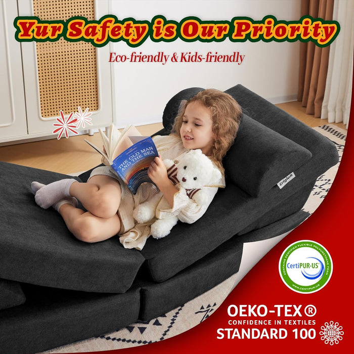 2024 Kids Couch Play Couch Large, Miss Fabric Modular Foam Couch Floor Sofa Soft Play Equipment for Kids, Convertible Sofa Couch and Kids Playhouse