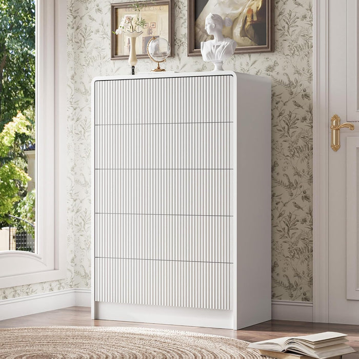 31.5" Wide Modern Curved 5 Drawer Dresser，White