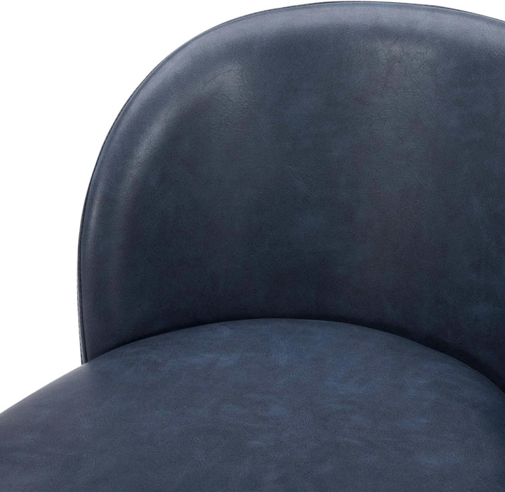 Counter Height Bar Stools Set of 3, 360° Swivel Upholstered Barstools with Backs and Metal Legs, 26" H Seat Height, Faux Leather in Blue