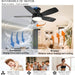 Ceiling Fans with Lights, 42 Inch Low Profile Ceiling Fan with Light and Remote/App Control, Flush Mount, Reversible, 3CCT, Dimmable, Noiseless, Black Ceiling Fan for Indoor/Outdoor Use