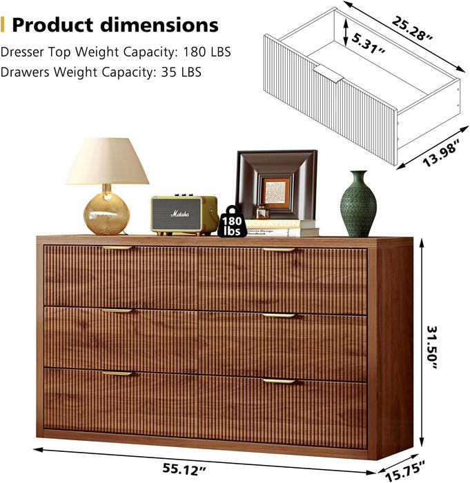 FiftyFiveInch Dresser Saddle Brown Storage Cabinet
