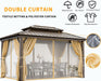 10X12 Hardtop Gazebo on Clearance with Heavy Duty Galvanized Steel,Outdoor Patio Gazebo with Aluminum Frame & Curtains and Netting, Permanent Pavillon for Backyard, Brown (2026 Upgraded)