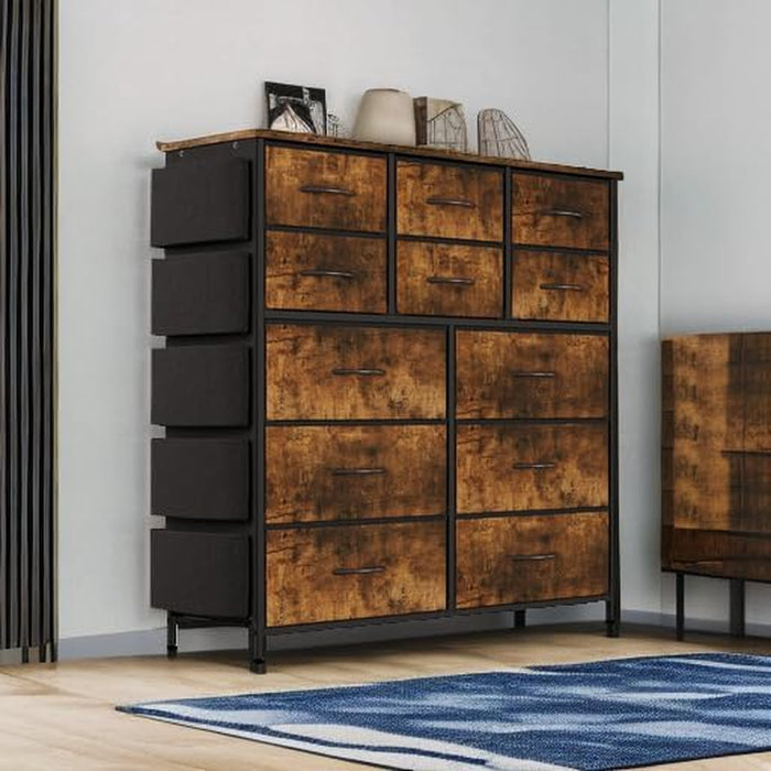 Rustic Brown Dresser with 12 Drawers