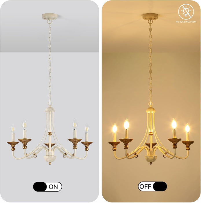 27Inch French Country Chandelier 5 Light AntiqueWhite