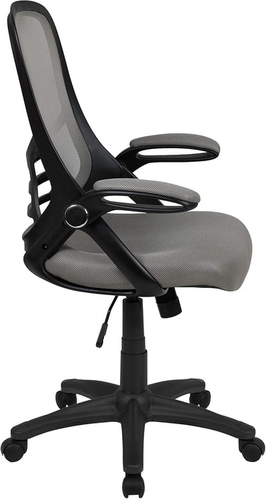 Porter High-Back Swivel Office Chair with Adjustable Lumbar Support and Seat Height, Ergonomic Mesh Desk Chair with Flip-Up Armrests, Gray/Black