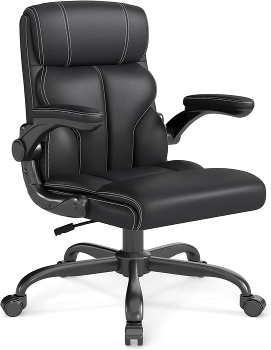 Executive Office Chair, Mid-Back Ergonomic Desk Chair with Flip-Up Arms