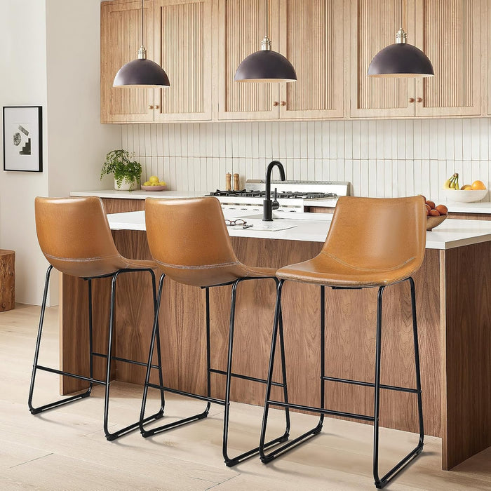 30 Inch Counter Height Bar Stools Set of 3, Faux Leather Bar Chairs