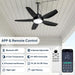42 Inch Outdoor Ceiling Fan with Lights, IP65 Waterproof, APP & Remote Control, Dimmable 3CCT LED, 6-Speed Quiet DC Motor, Hanging Gazebo Fan Black Plug in Ceiling Fan with Cord for Patios Porch