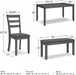 Bridson Modern 6 Piece Dining Set, Includes Dining Table, 4 Chairs & Bench, Gray