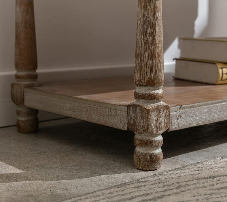 Farmhouse Tufted Storage Ottoman Bench with Shelf, 31.5" Width Linen Upholstered Entryway Shoe Ottoman Foot Stool for Bedroom Living Room Dining Room, Grey