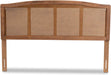 Marieke Mid-Century Modern Ash Wanut Finished Wood and Synthetic Rattan Queen Size Headboard