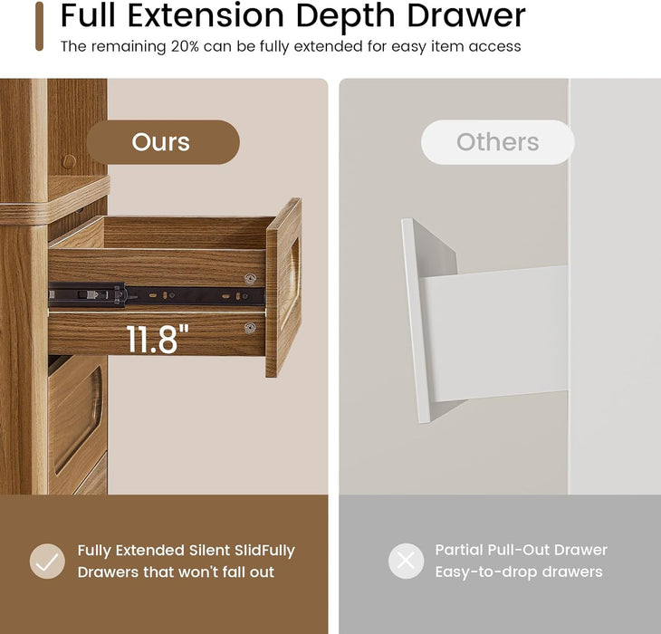 Bookcase with 4 Drawers, 72.1" Tall Bookshelf with 3 Storage Shelves, Large Bookshelves Cabinet for Living Room, Bedroom, Home Office (Oak Brown)