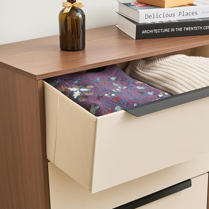 Lira Premium 4 Drawer Fabric Dresser - Engineered Wood Frame Chest of Drawers for Bedroom - Strong & Sag-Proof Clothing Organizer with Sleek Metal Handles (Dark Brown)