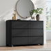 Black Dresser for Bedroom with 6 Drawers, 47" W Modern Chest of Drawers with Unique Thickened Foot, Rounded Corner Design, Wooden Dresser Organizer for Bedroom, Living Room, Hallway