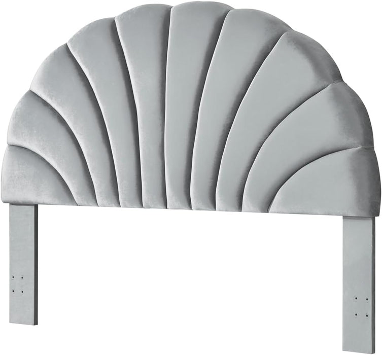 Stunning Crown Design King Headboard, Upholstered Soft Velvet Petal Pattern Headboard King/Ca King-Gray