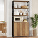 71" Tall Bookshelf with Doors and Adjustable Shelf, Brown | Industrial Display Standing Shelf Rack with 3-Tier Shelves, Bookcase with Protective Rails for Living Room, Office