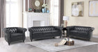 Modern 2 Pieces Living Room Sofa Set, Contemporary Tufted Button Faux Leather Chesterfield Three-Seater Couch and Accent Club Chair with Nailhead Trim Scroll Arms for Home Furniture (Black)