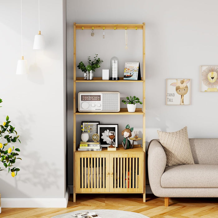 Tall Bamboo Integrated Floorstanding Bookcase With Drawers