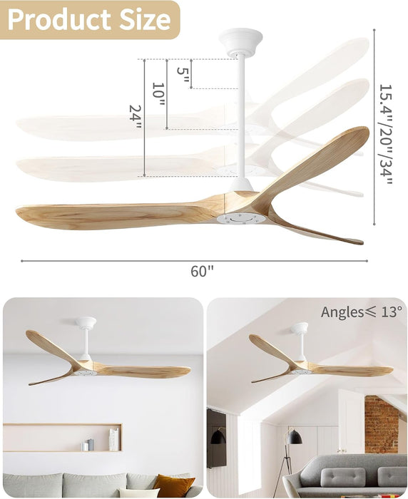 Modern 60 Inch Wooden Ceiling Fan With Remote