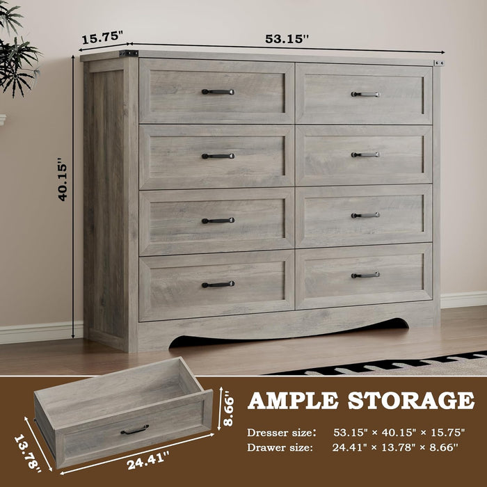 8-Drawer Dresser for Bedroom, Modern Wooden Chest of Drawers with Metal Handles, Anti-Tipping Design, Sturdy and Stable Storage Organizer for Living Room, Entryway, Home Office