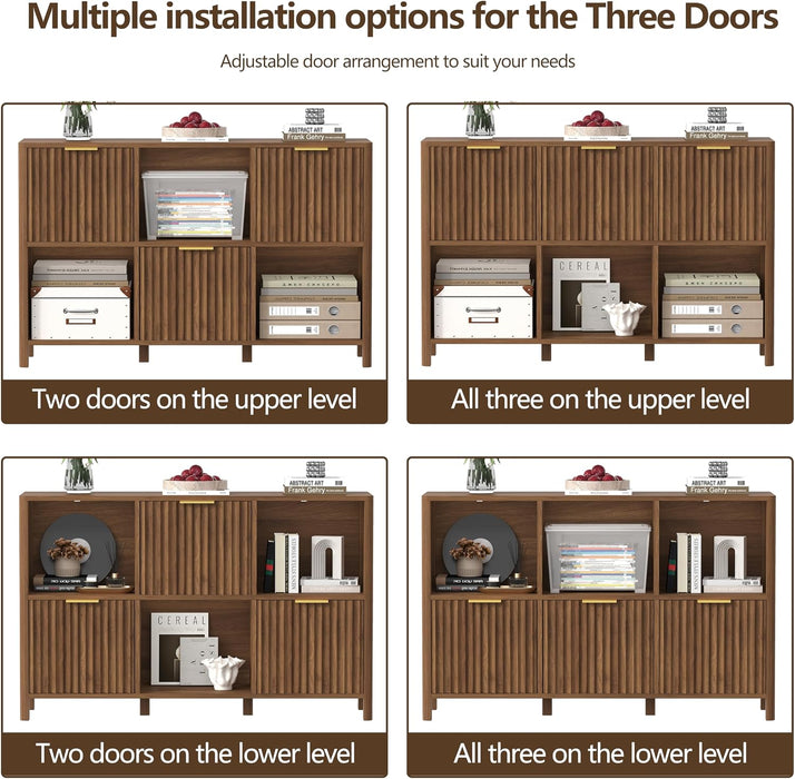 6 Cube Storage Organizer Fluted Bookcase with Reversible Door