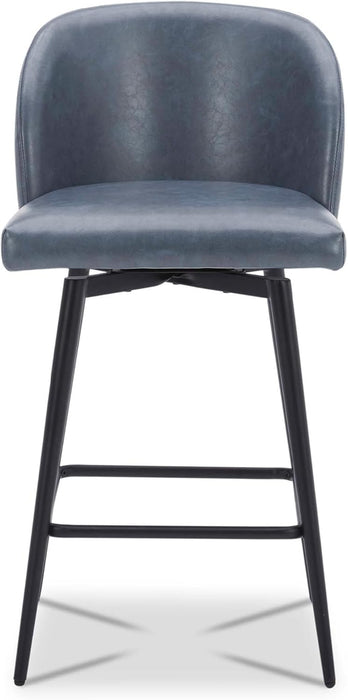 Counter Height Bar Stools Set of 3, 360° Swivel Upholstered Barstools with Backs and Metal Legs, 26" H Seat Height, Faux Leather in Blue