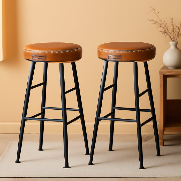 EKHO Collection - Bar Stools Set of 2, Counter Height Bar Stools, Kitchen Counter Stools, Mid-Century Modern Backless Counter Stools, 24.8-Inch Tall, Kitchen Island Home Bar, Caramel Brown
