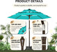 9FT 3-Tier Large Outdoor Patio Umbrella Market Table Umbrella-Uv Resistant,Easy Push Button Tilt and Crank,8 Sturdy Fiberglass Ribs Heavy-Duty Pool Umbrella for Deck,Backyard,Garden,Yard,Light Blue
