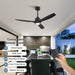 48" Outdoor Ceiling Fans with Lights, Wet Rated Waterproof Indoor Ceiling Fan with Remote, 3 ABS Blades Modern Ceiling Fan, 3CCT, Quiet 6-Speed DC Motor, for Porch Patio Bathroom, Black