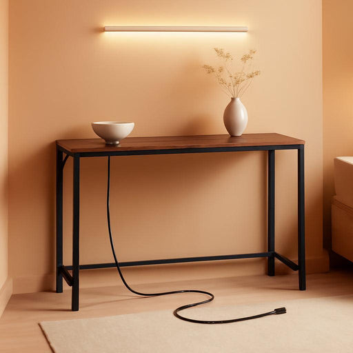 Console Table, Narrow Sofa Table, 43.3” Entrance Table with Power Station, behind Couch Table, Simple Style, for Living Room, Hallway, Entryway, Foyer, Rustic Brown and Black CTHR112E01