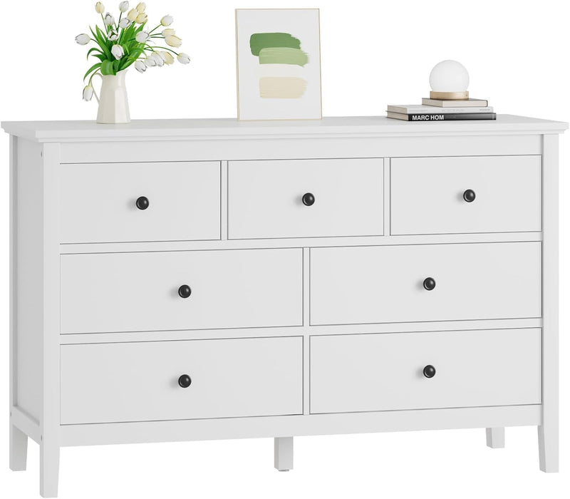 47" White Dresser for Bedroom with 7 Drawer & Metal Handles