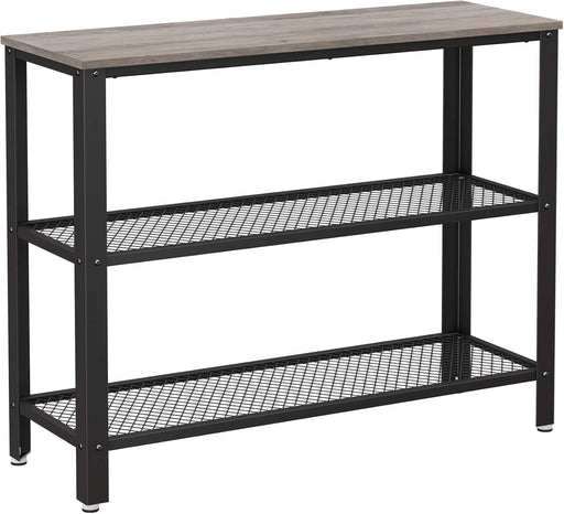 40" Industrial Console Table, 3 Tier Entryway Table with Storage Shelf, Narrow Sofa Table for Living Room, Hallway, Entrance Hall, Corridor, Bedroom, Greige and Black ULNT081B02