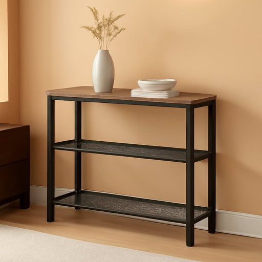 40" Industrial Console Table, 3 Tier Entryway Table with Storage Shelf, Narrow Sofa Table for Living Room, Hallway, Entrance Hall, Corridor, Bedroom, Greige and Black ULNT081B02