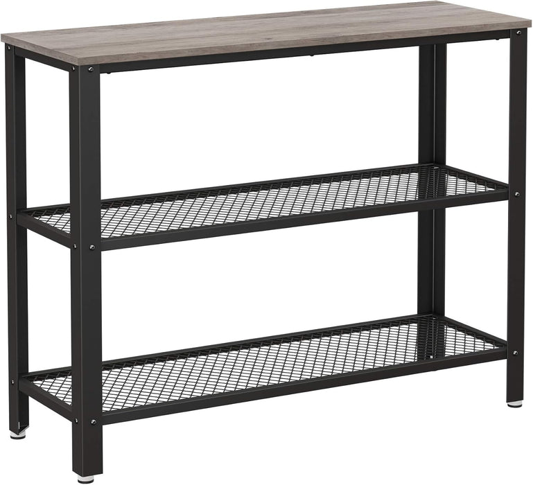 40" Industrial Console Table, 3 Tier Entryway Table with Storage Shelf, Narrow Sofa Table for Living Room, Hallway, Entrance Hall, Corridor, Bedroom, Greige and Black ULNT081B02