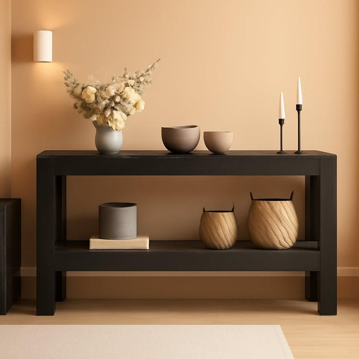 63-Inch Black Console Table for Entryway, Narrow Long Wooden Entry Table for Living Room, Hallway, Sofa, Entrance, Foyer, behind Couch with 2-Tier Storage Shelves