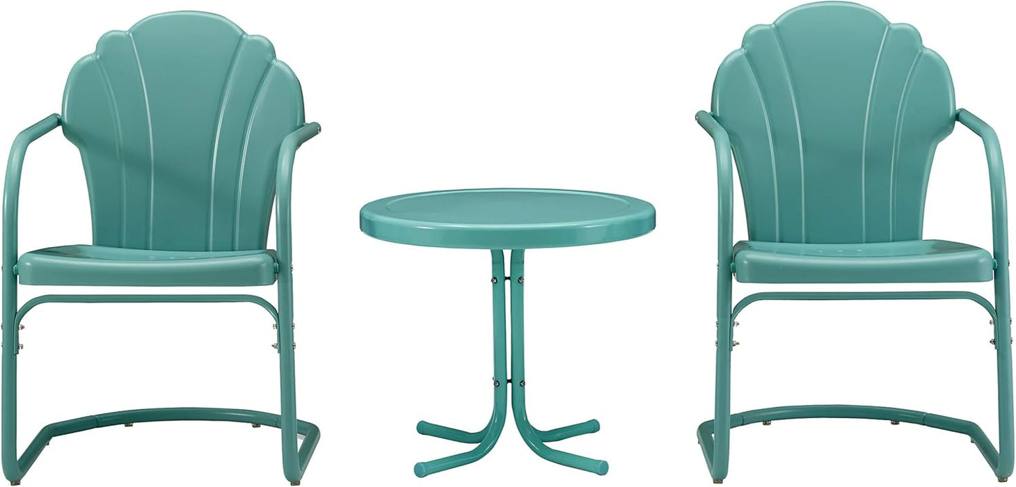 Tulip 3-Piece Outdoor Chair and Side Table Set, Retro Metal Patio Conversation Sets, Blue