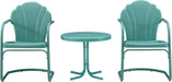 Tulip 3-Piece Outdoor Chair and Side Table Set, Retro Metal Patio Conversation Sets, Blue