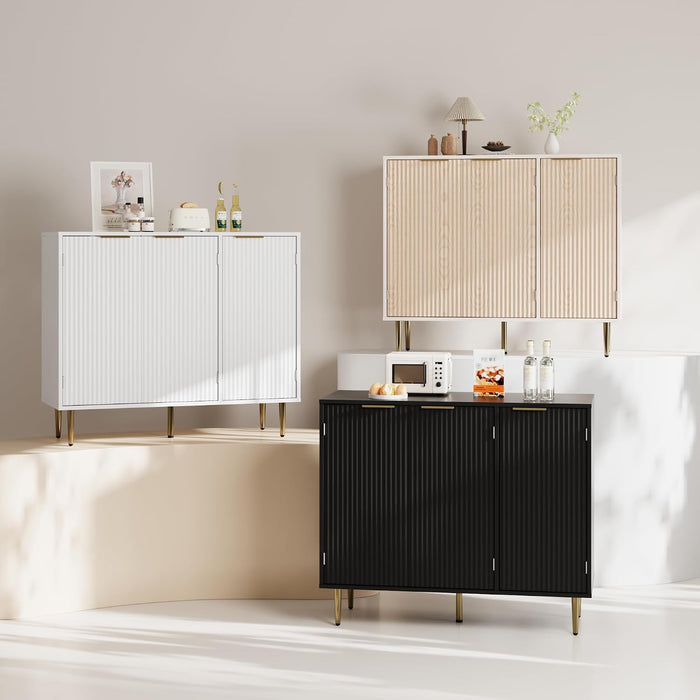 Fluted Sideboard Cabinet White With Adjustable Shelves