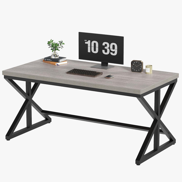 Computer Desk, Industrial PC Laptop Office Desk, Farmhouse Gaming Desk with Spacious Desktop, Rustic Wood Metal Writing Study Work Table for Home Office Bedroom, 47 Inch, Grey Oak