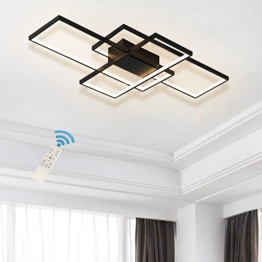 Dimmable Ceiling Light, 3 Squares Modern LED Ceiling Lamps with Remote Control, 50W Acrylic Flush Mount Ceiling Light Fixture for Living Room Bedroom Kitchen(Black)