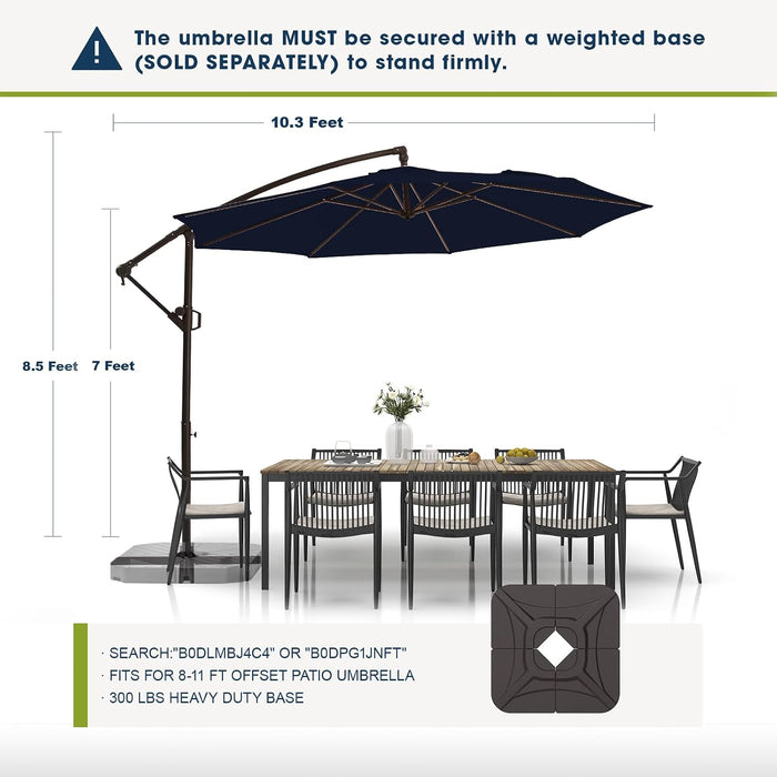10Ft Patio Umbrellas Offset Outdoor Umbrella Cantilever Hanging Umbrellas W/Infinite Tilt, Fade Resistant Waterproof RECYCLED FABRIC Canopy & Cross Base, for Yard, Garden & Deck, Navy Blue