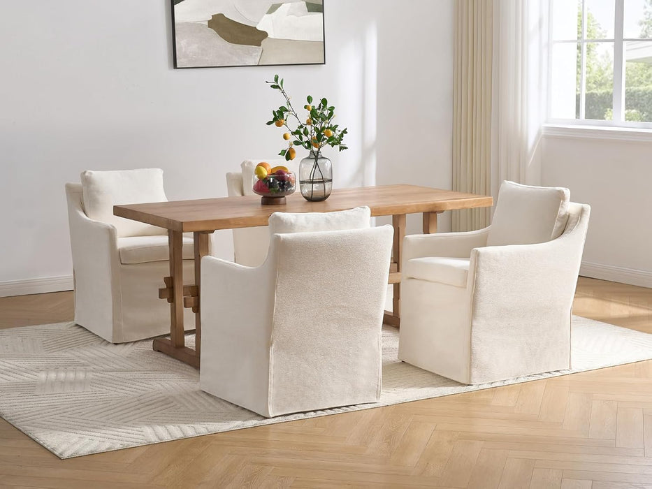 Farmhouse Upholstered Dining Chair, Modern Kitchen& Dining Room Chairs with Arms, Beige Accent Chair for Living Room, Comfy Single Sofa for Bedroom Reading Waiting Kitchen Room, Chenille