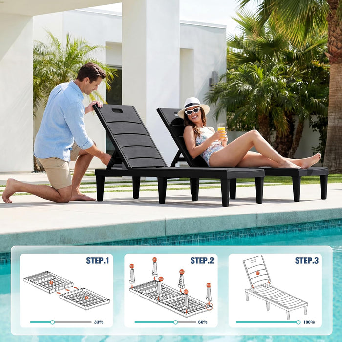 Outdoor Chaise Lounge Chair Set of 2, Waterproof PP Lounge Chairs