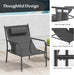 3 Piece Outdoor Bistro Set, Patio Metal Chair & Coffee Table, Breathable Seat Fabric & Cozy Headrest, Metal Conversation Set for Yard, Front Porch, Poolside (Gray)