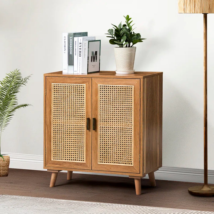 Emily 31'' Tall 2 - Rattan Door Accent Cabinet with Solid Wood Legs