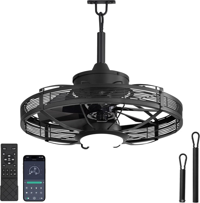 20" Outdoor Ceiling Fan with Lights, IP65 Waterproof Gazebo Fan, Plug-In Outdoor Hanging Fan Remote&App Control, 6 Speeds, 3CCT Dimmable, Caged Ceiling Fan for Gazebo, Patios, Porch,Pergola