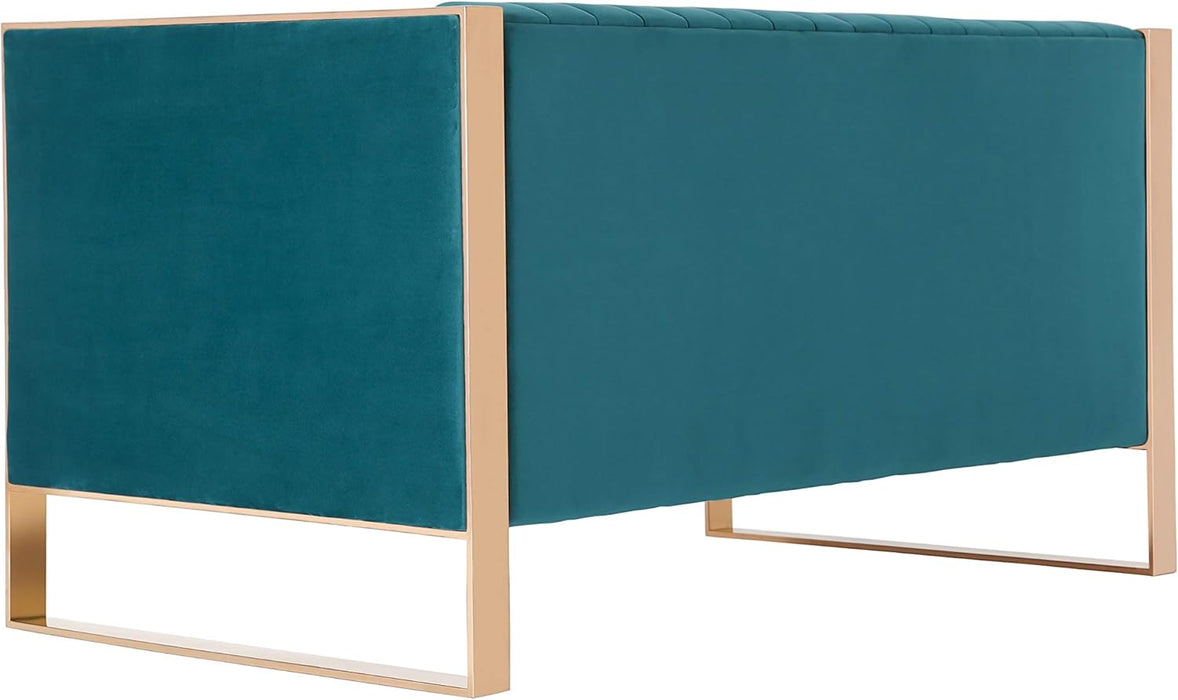 Trillium Velvet 57" Velvet Loveseat for Living Room, High-Density Foam, Vertical Channeling, Gold Stainless Steel Frame, No Assembly Required, Set of 1, Teal